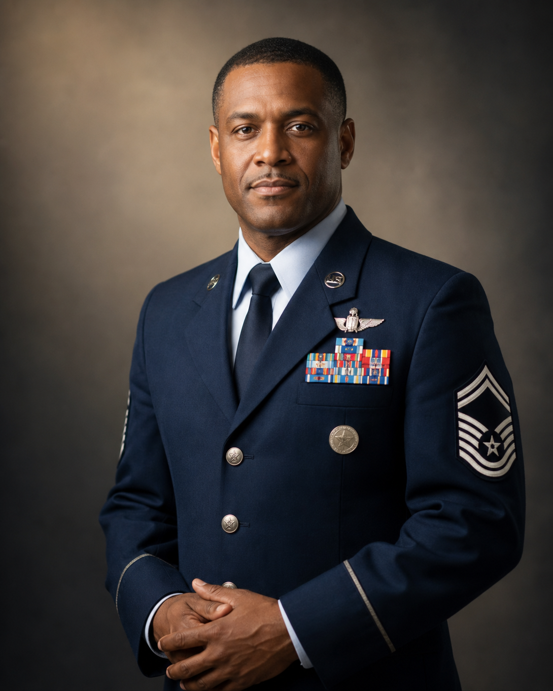 Illustrative portrait of a fictional African American military service member